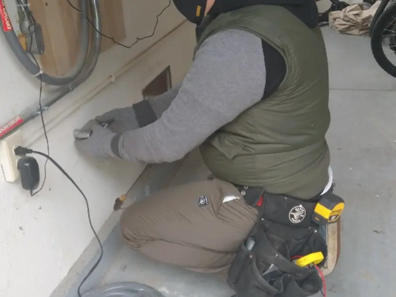 Electrician performing outlet wiring in a Tittabawassee garage